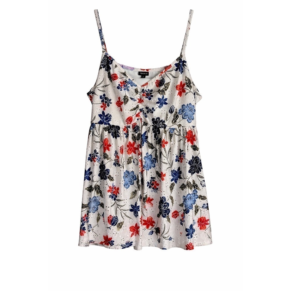 Torrid Cami Top Size 4 4X Floral Eyelet White Red Blue Babydoll Boho Cottagecore